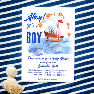 Invitation Ahoy c'est un garçon baby shower marin nautique