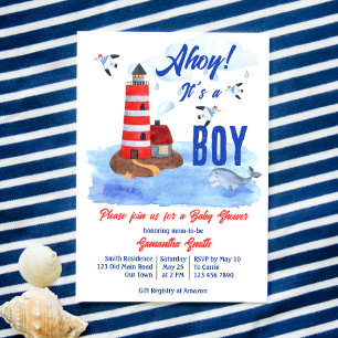 Invitation Ahoy c'est un garçon baby shower marin nautique
