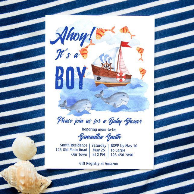 Invitation Ahoy c'est un garçon baby shower marin nautique (Créateur téléchargé)
