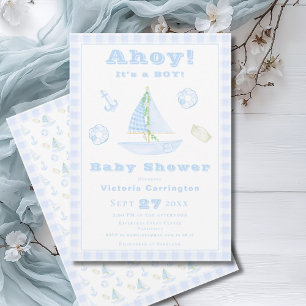 Invitation Ahoy C'est un garçon Baby shower moderne bleu plai