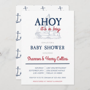 Invitation Ahoy C'est un garçon Baby shower nautique