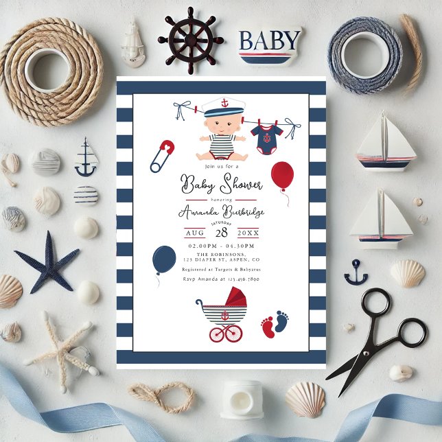 Invitation Ahoy c'est un garçon ! Baby shower nautique (Ahoy it's a Boy! Nautical Baby Shower Invitation)