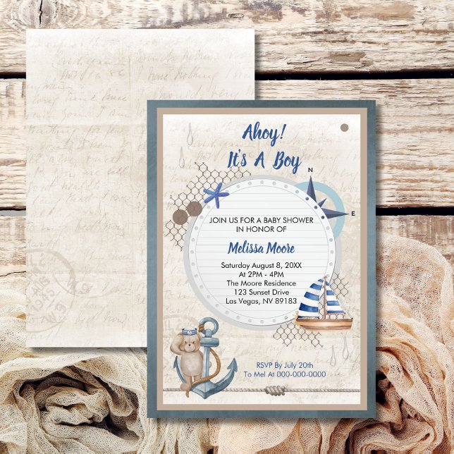 Invitation Ahoy c'est un garçon baby shower nautique (Créateur téléchargé)