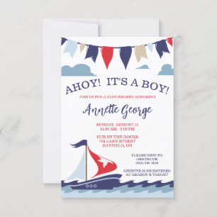 Invitation AHOY ! C'est un GARÇON ! Baby shower nautique