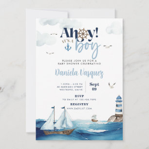 Invitation Ahoy ! C'est un garçon Baby shower nautique Invita