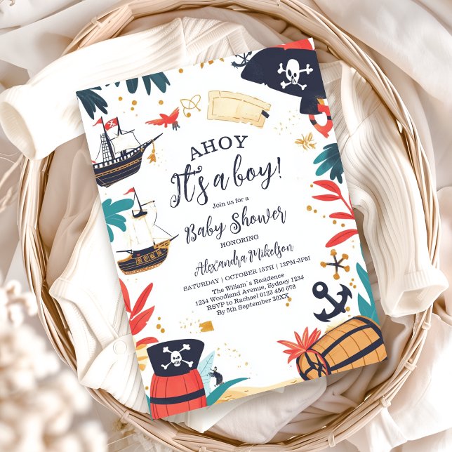 Invitation Ahoy C'est un garçon Bateau Pirate Baby shower nau (Créateur téléchargé)
