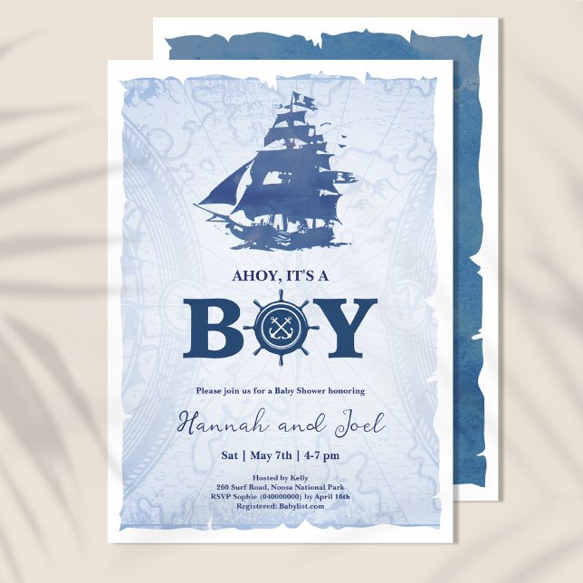 Invitation Ahoy C'est un garçon Bateau Pirate Baby shower nau (Créateur téléchargé)