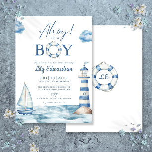 Invitation Ahoy C'Est Un Garçon Bleu Baby shower Nautique