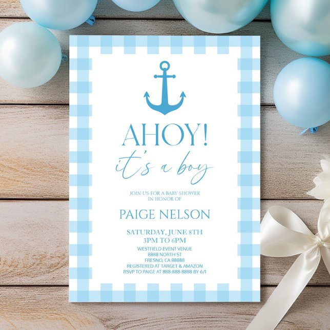 Invitation Ahoy ! C'est un garçon Elegant Baby shower bleu na (Créateur téléchargé)