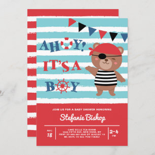Invitation Ahoy C'est un garçon Pirate Bear Baby shower nauti