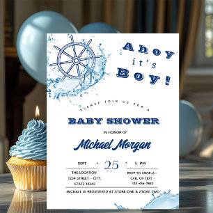 Invitation Ahoy C'est un garçon, Roue nautique, Baby shower d