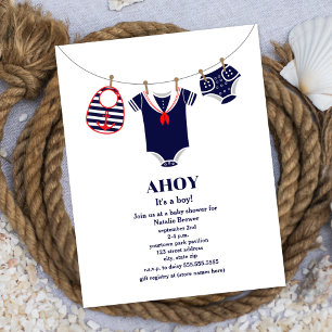Invitation Ahoy C'est un garçon Sailor Suit Baby shower nauti