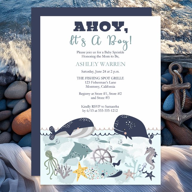 Invitation Ahoy C'est un garçon sous la mer Baby Sprinkle Dou (Ahoy It's A Boy Under the Sea Baby Sprinkle Shower Invitation)