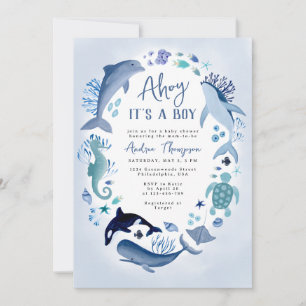 Invitation Ahoy C'est un garçon sous le Baby shower bleu mer