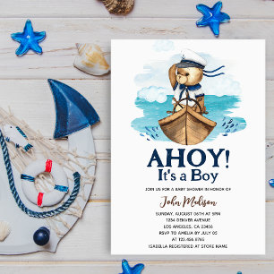 Invitation Ahoy C'est un garçon Teddy Bear Sailor Baby shower