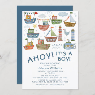 Invitation AHOY ! C'est un mignon garçon Baby shower nautique