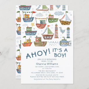 Invitation AHOY ! C'est un mignon garçon Baby shower nautique