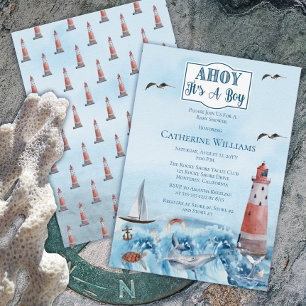 Invitation Ahoy C'est un phare Baby shower Océan Boy