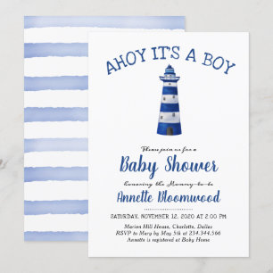 Invitation Ahoy, c'est un phare de garçon  Baby shower nautiq