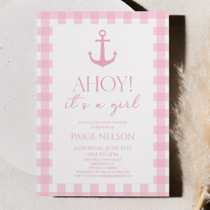 Invitation Ahoy C'est une fille Elegant Baby shower Nautique 