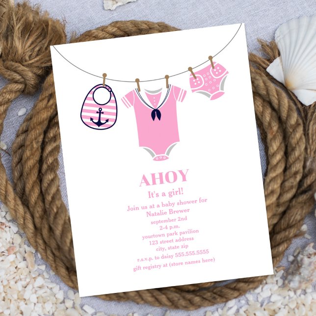Invitation Ahoy C'est une fille Sailor Suit Baby shower nauti (Créateur téléchargé)