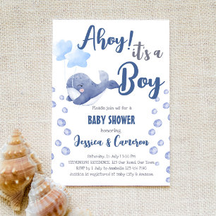 Invitation Ahoy de baleine bleue c'est un baby shower nautiqu