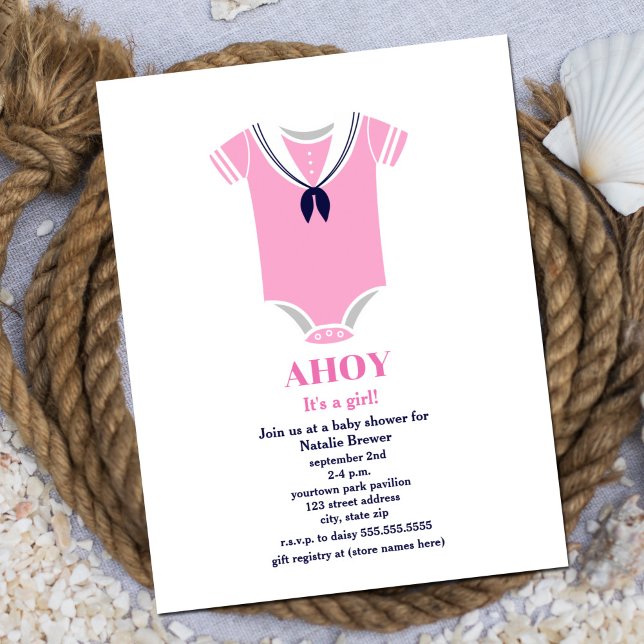 Invitation Ahoy Girl Nautical Sailor Suit Baby shower (Créateur téléchargé)
