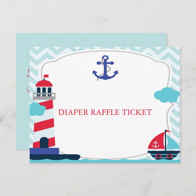Invitation Ahoy It's A Boy baby shower Diaper Raffle Ticket (Devant / Derrière)