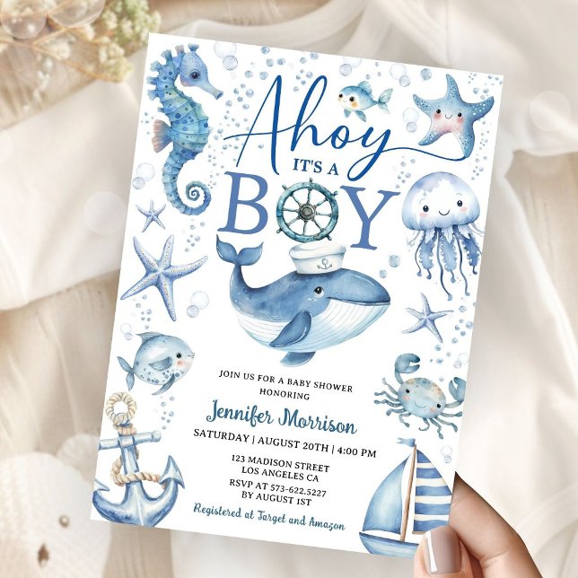 Invitation Ahoy It's A Boy Nautical Sea Ocean Baby Shower (Créateur téléchargé)