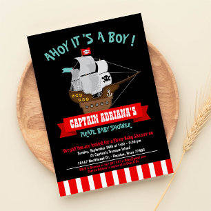 Invitation Ahoy Matey ! Baby shower Boat Pirate Boy