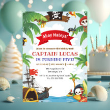 Ahoy Matey Boys Pirate Ship Anniversaire Invitatio