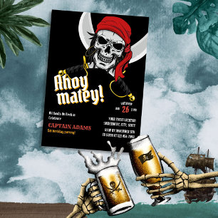 Invitation Ahoy Matey ! Mascotte de crâne des Pirates foncés