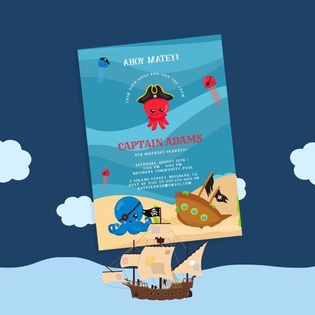 Invitation Ahoy Matey ! Octopus Pirates Boys Anniversaire (Créateur téléchargé)