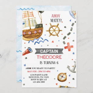 Invitation Ahoy Matey Pirate Ship Boy Anniversaire