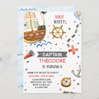 Invitation Ahoy Matey Pirate Ship Boy Anniversaire
