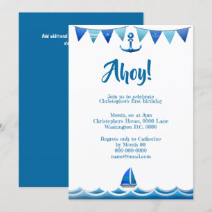Invitation Ahoy Nautical Boys Navire bleu ancre mer