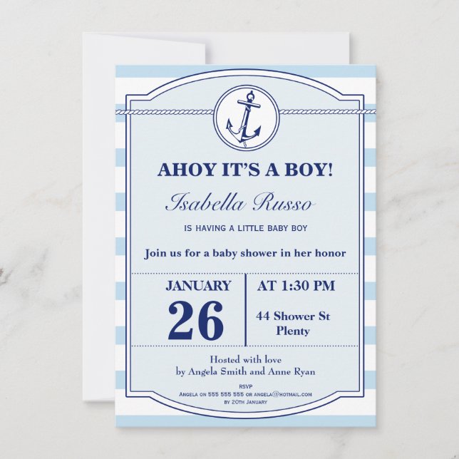 Invitation Ahoy Nautical C'est un Baby shower-garçon Invitati (Devant)