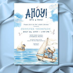 Invitation Ahoy Nautique C'est un garçon Sailor Bears Baby sh