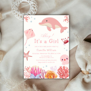 Invitation Ahoy Rose Sous Le Baby shower Des Dauphins De Mer