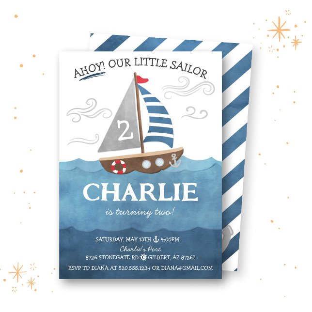 Invitation Ahoy Sailor Nautical Cute Boat Anniversaire Invita (Créateur téléchargé)