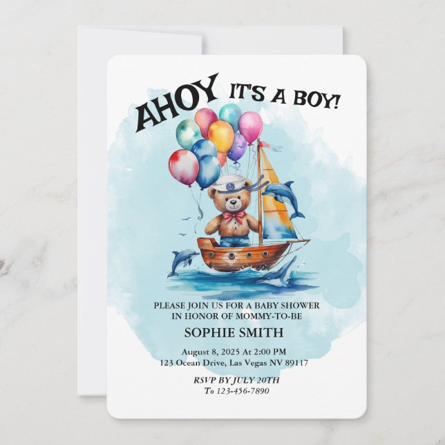 Invitation Ahoy Sailor Son A Boy Nautical Theme Baby shower (Devant)