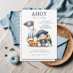 Invitation Ahoy Teddy Bear Pirate Sailor Baby shower