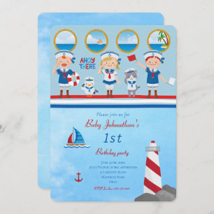 Invitation Ahoy There Bleu Rouge Bleu Blancs Bateau phare