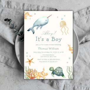 Invitation Ahoy Under the Sea Whale Boy Baby shower