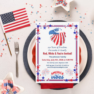 Invitation Aigle chauve patriotique Amérique 250e 4 juillet
