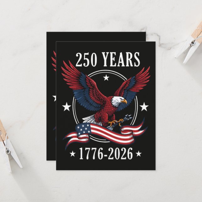 Invitation Aigle Et Drapeau 250 Ans 1776-2026 250ème (Devant/Arrière en situation)