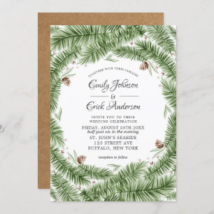 Invitation Aigle verte Pinecone Kraft Mariage de Noël
