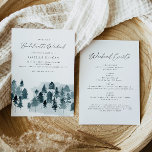 Invitation Aigrette Bleu Rustique Pin d'Hiver Enterrement de<br><div class="desc">Ce modèle d'invitation pour une soirée de fête de fiançailles présente des arbres de pin d'hiver bleu ardoise rustique et des éclaboussures d'aquarelle ainsi qu'un itinéraire de week-end au verso. Modifiez facilement *la plupart* du libellé de cette invitation pour mieux répondre à vos besoins. Cette invitation est parfaite pour votre...</div>