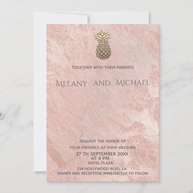 Invitation Aiguille minimaliste en marbre rosegold (Devant)