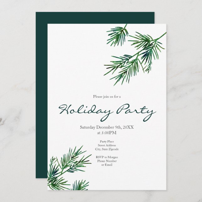 Invitation Aiguilles de pin aquarelle (Devant / Derrière)